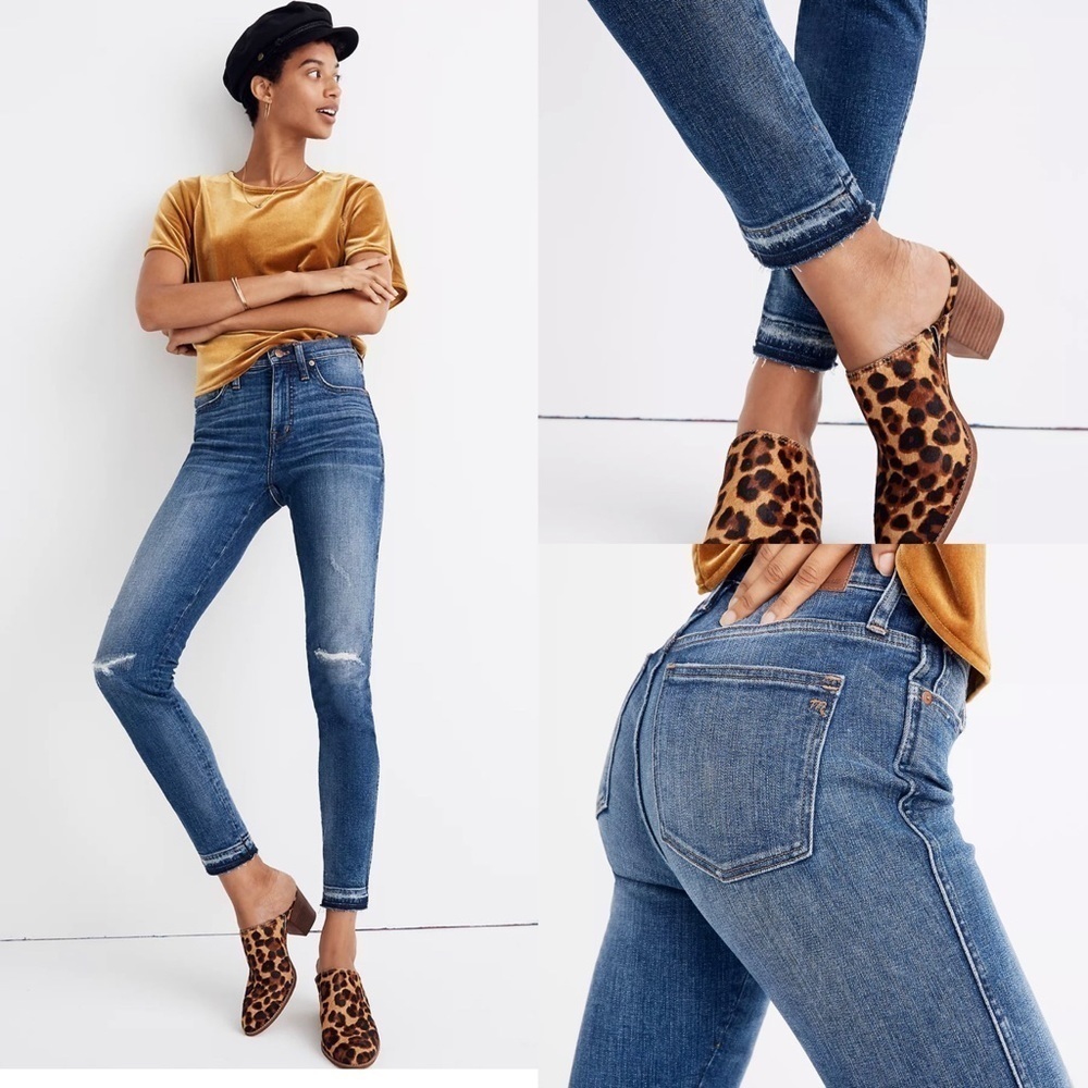 Madewell Petite 9" Mid-Rise Skinny Jeans in York Wash: Rip & Repair Edition